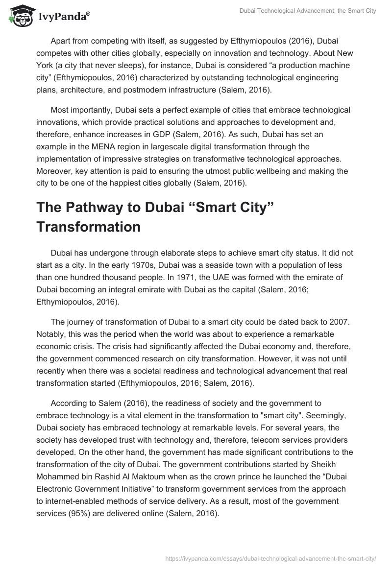 Dubai Technological Advancement: the Smart City. Page 2