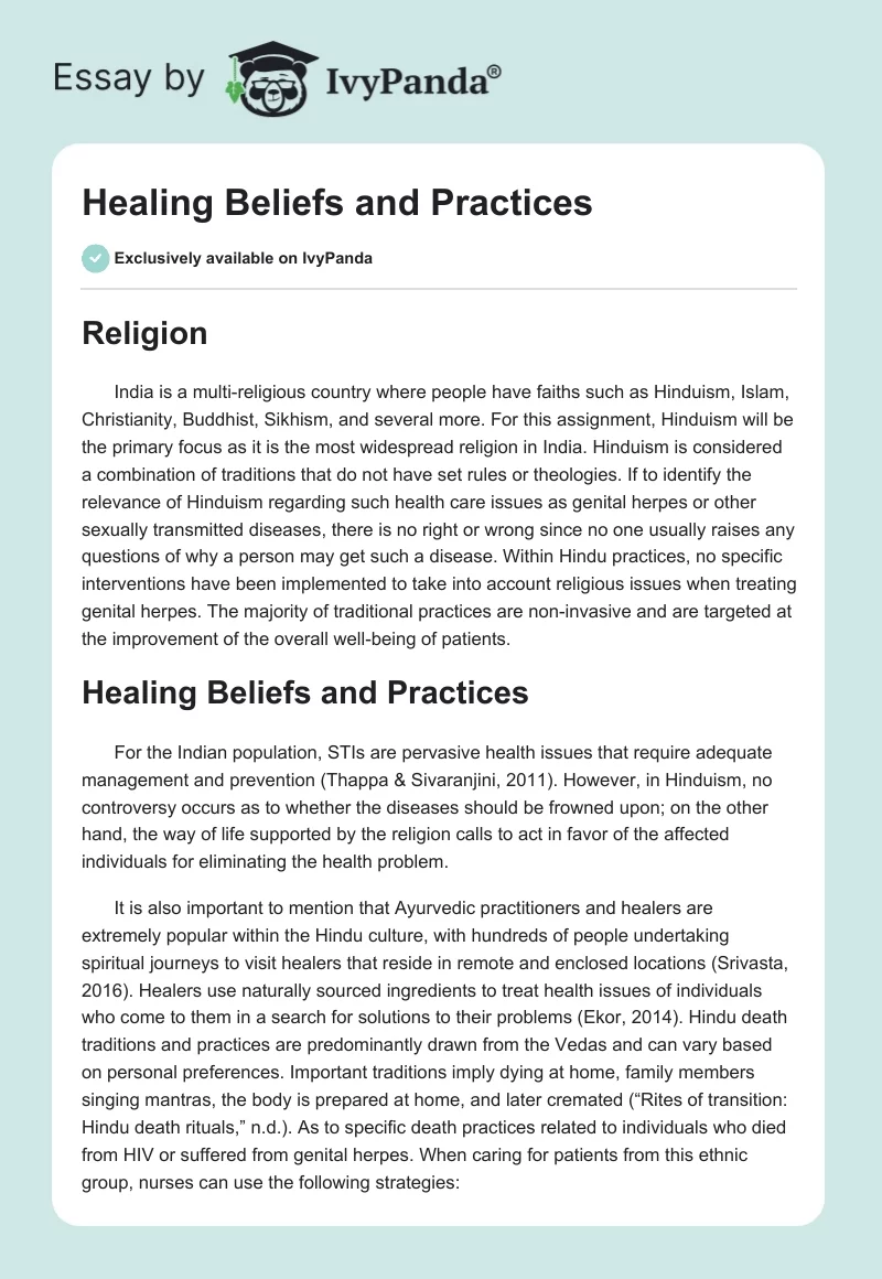 Healing Beliefs and Practices. Page 1