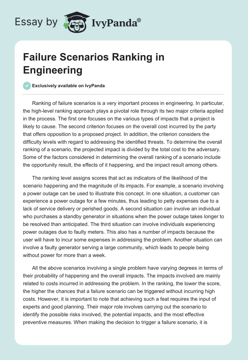 Failure Scenarios Ranking in Engineering. Page 1