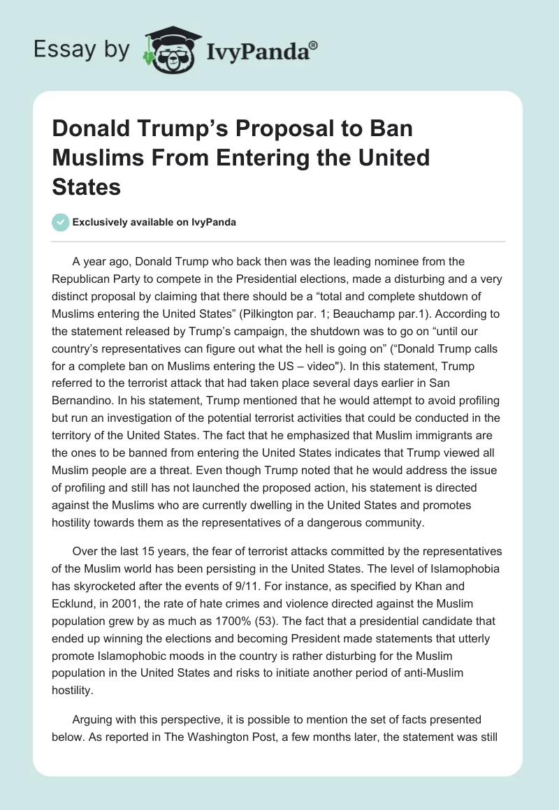 Donald Trump’s Proposal to Ban Muslims From Entering the United States. Page 1