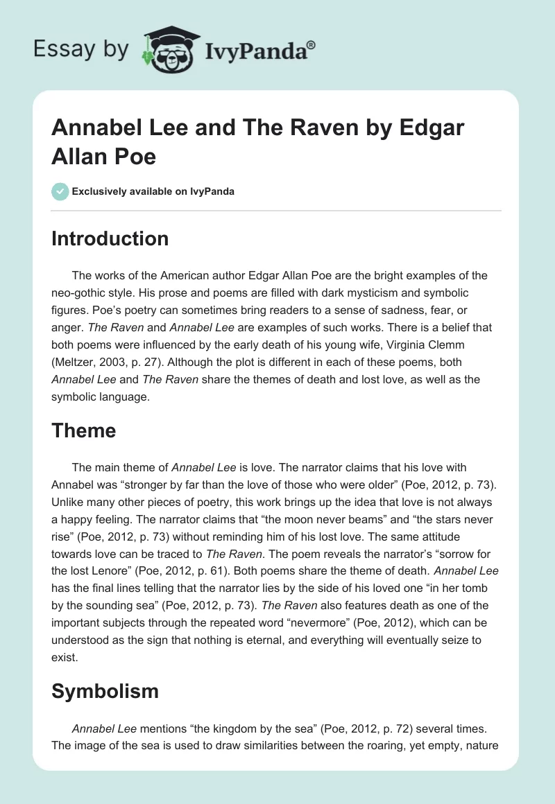 "Annabel Lee" and "The Raven" by Edgar Allan Poe. Page 1