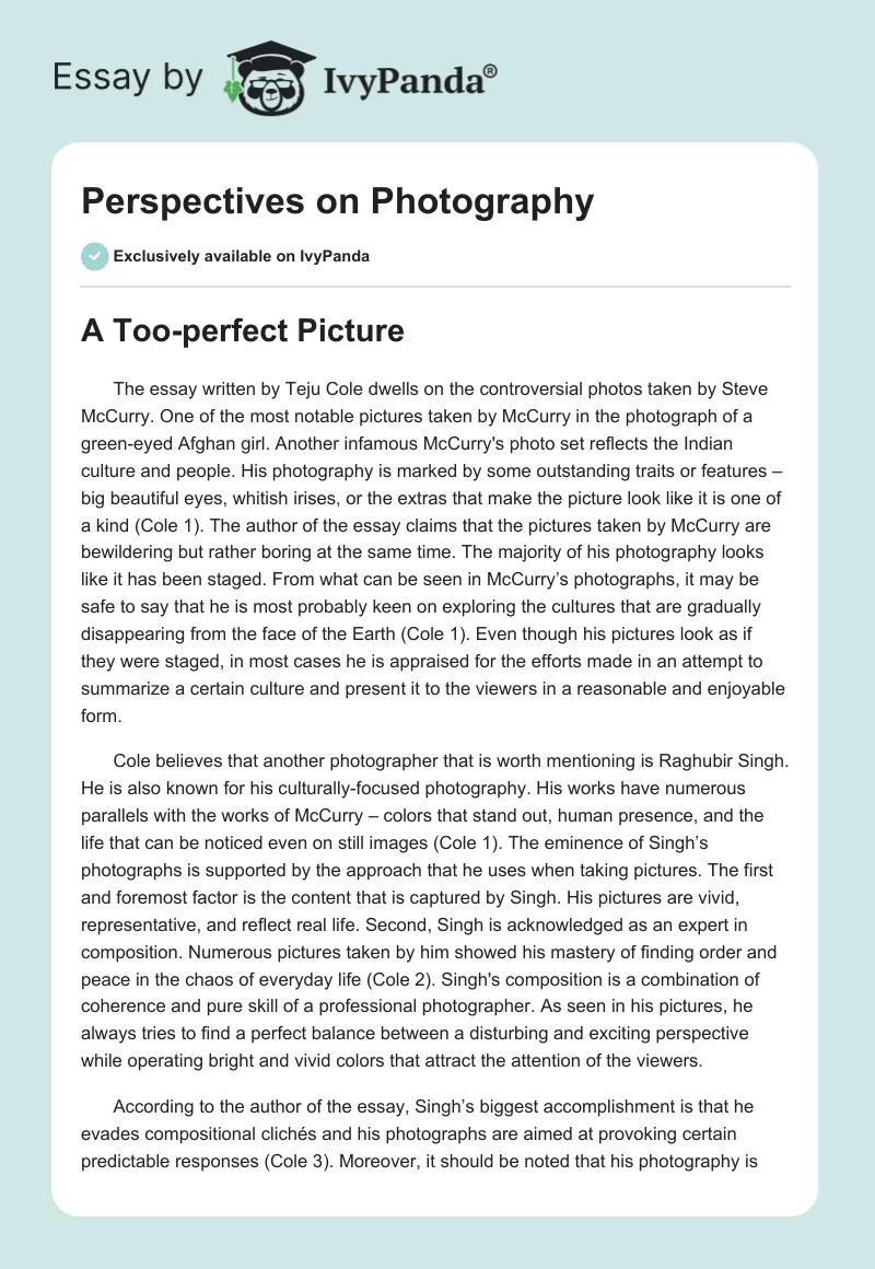 Perspectives on Photography. Page 1