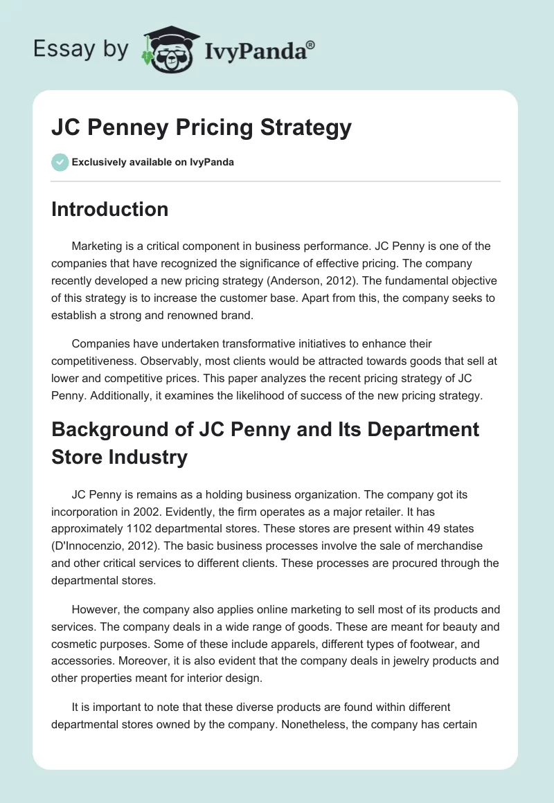 JC Penney Pricing Strategy. Page 1