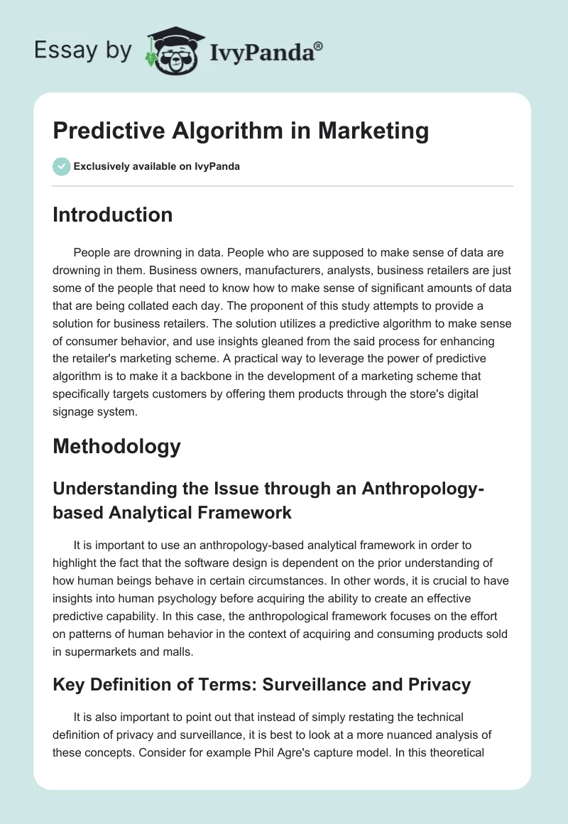 Predictive Algorithm in Marketing. Page 1