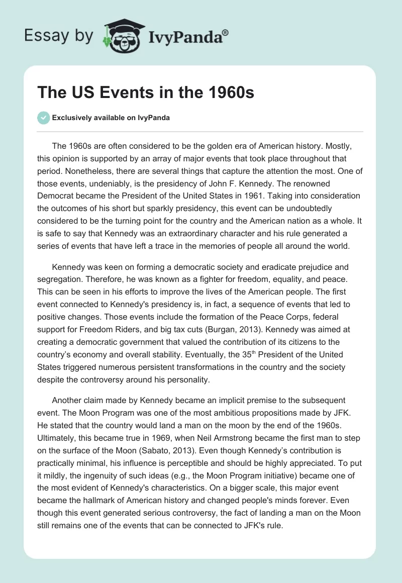 The US Events in the 1960s. Page 1