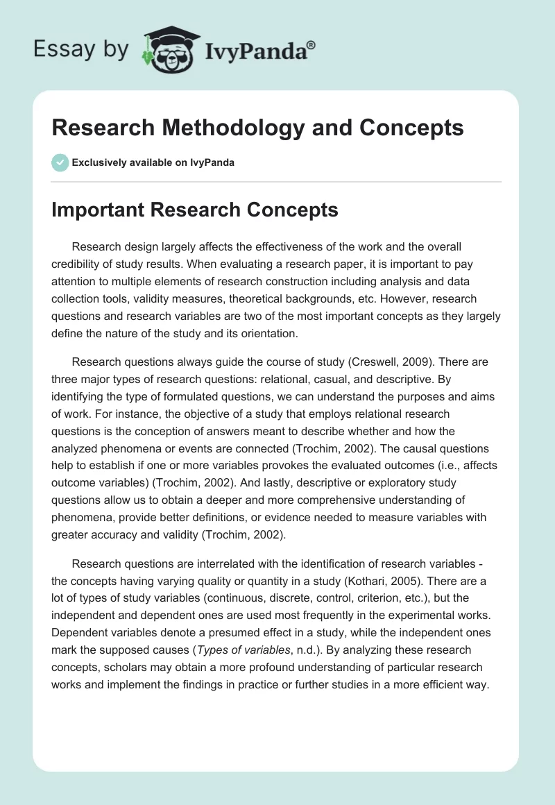 Research Methodology and Concepts. Page 1