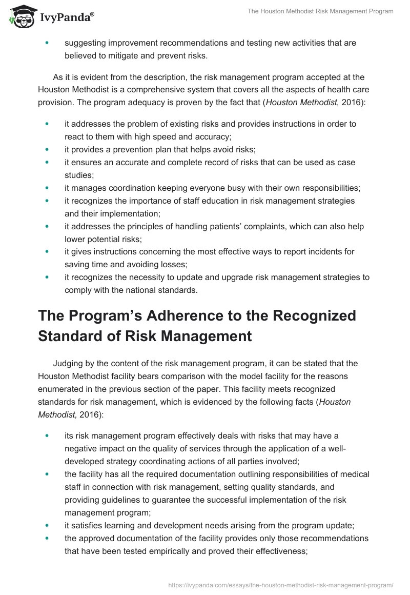 The Houston Methodist Risk Management Program. Page 3
