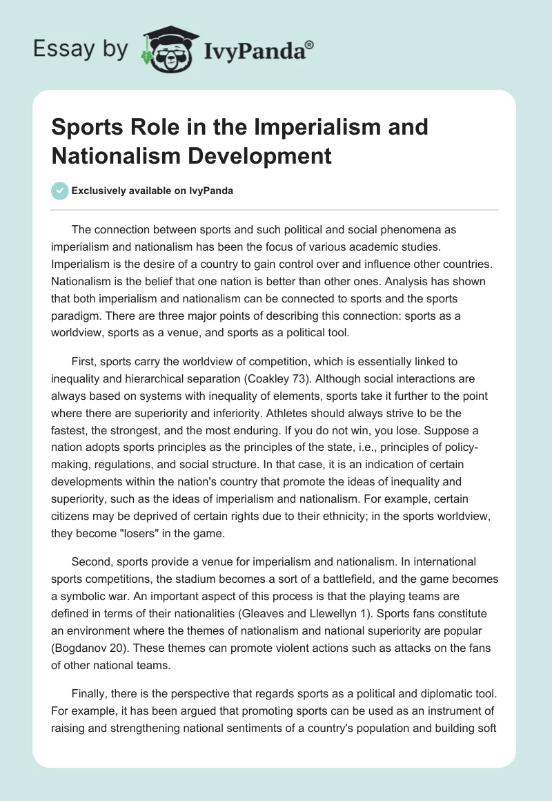 Sports Role in the Imperialism and Nationalism Development. Page 1