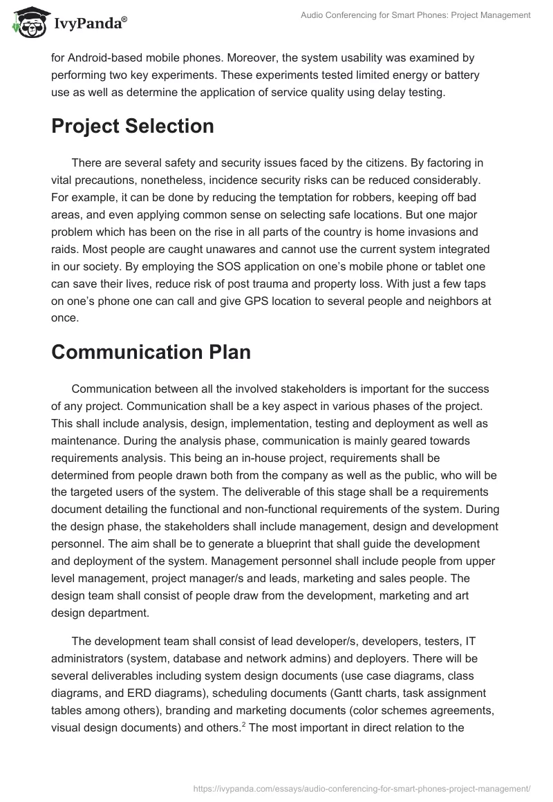 Audio Conferencing for Smart Phones: Project Management. Page 2