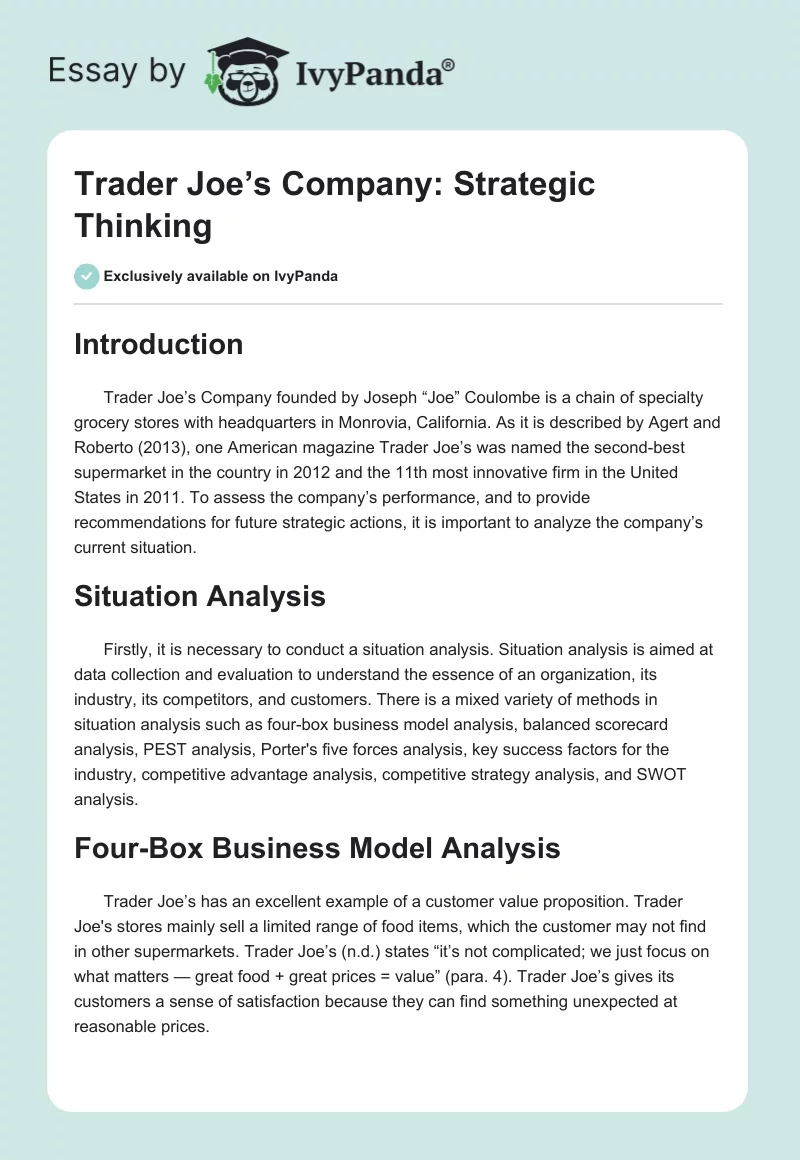 Trader Joe’s Company: Strategic Thinking. Page 1