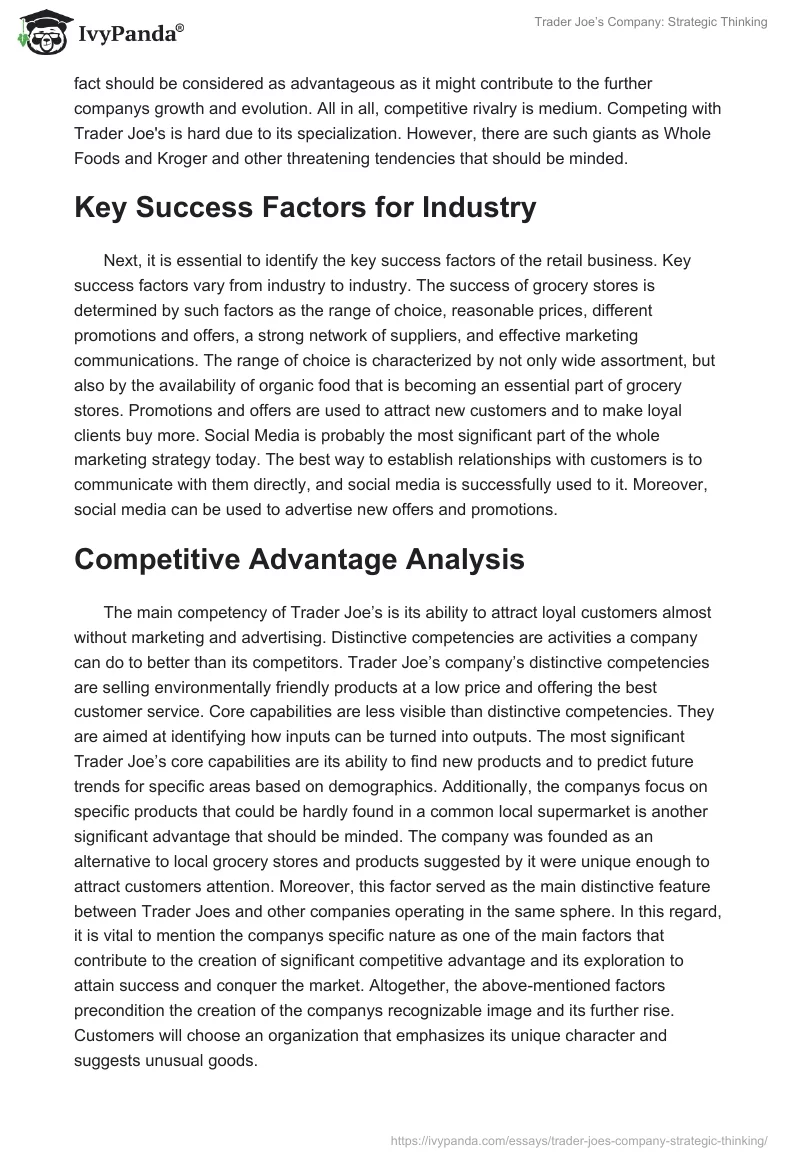 Trader Joe’s Company: Strategic Thinking. Page 4