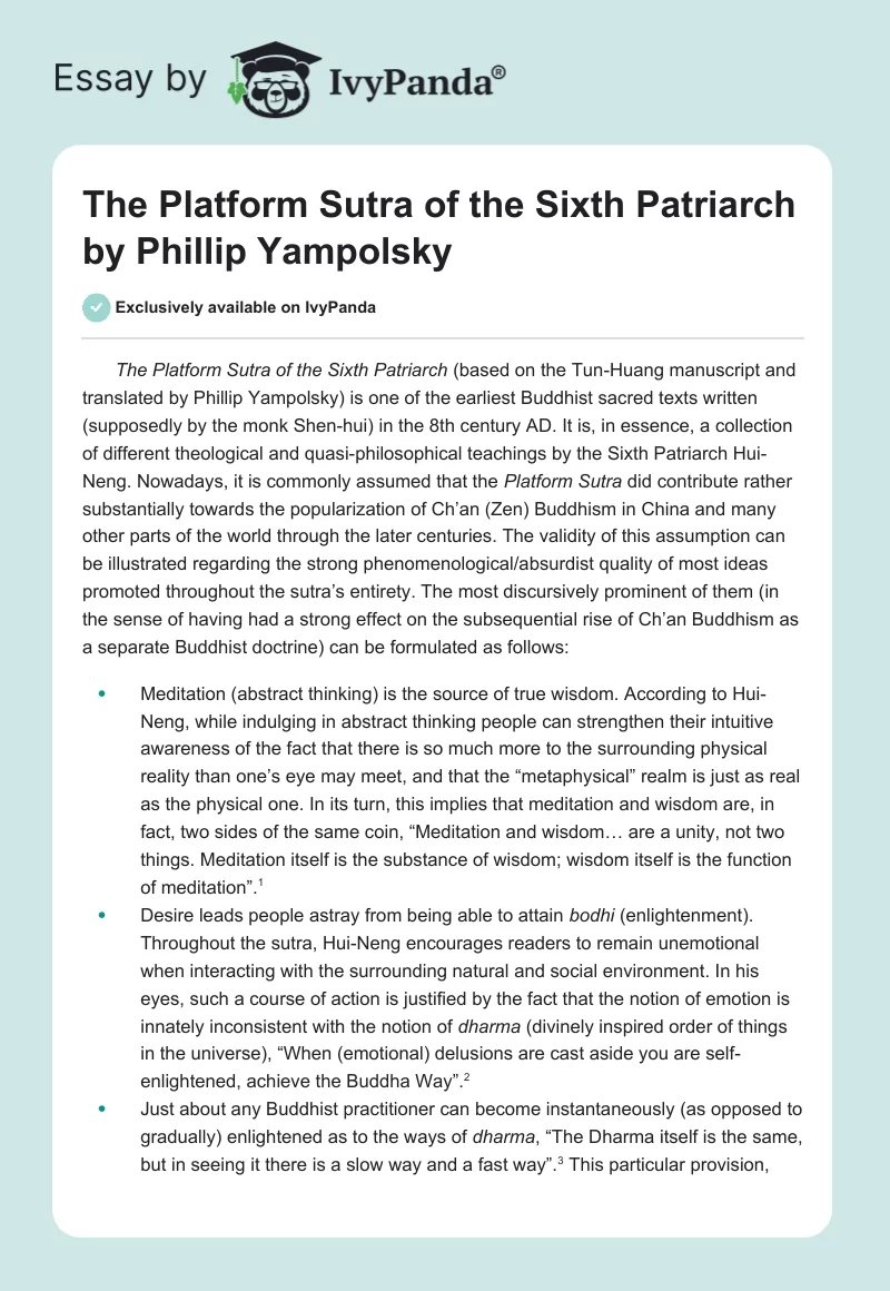The Platform Sutra of the Sixth Patriarch by Phillip Yampolsky. Page 1
