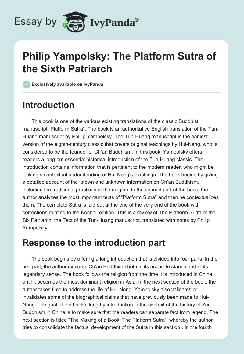 Philip Yampolsky: The Platform Sutra of the Sixth Patriarch. Page 1