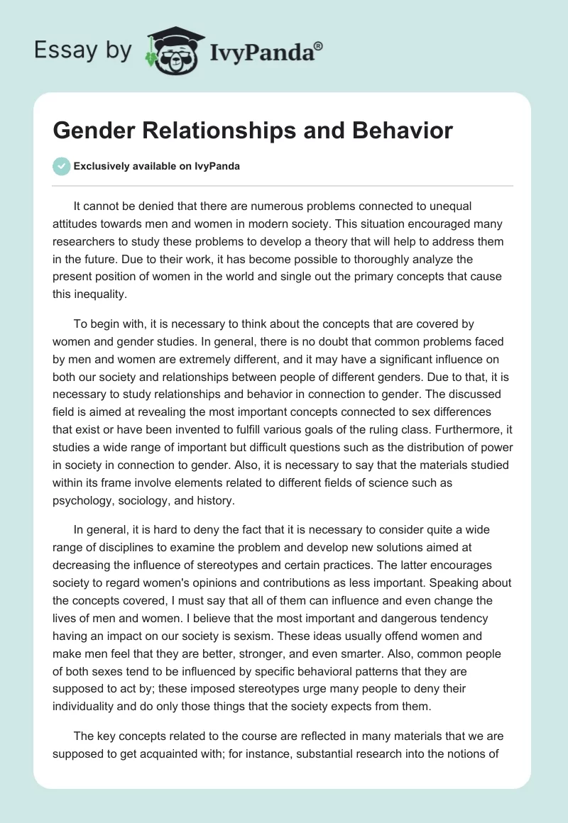 Gender Relationships and Behavior. Page 1