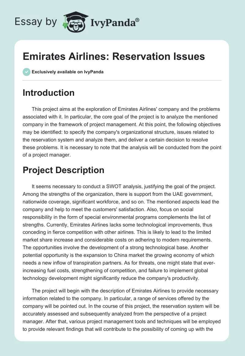 Emirates Airlines: Reservation Issues. Page 1