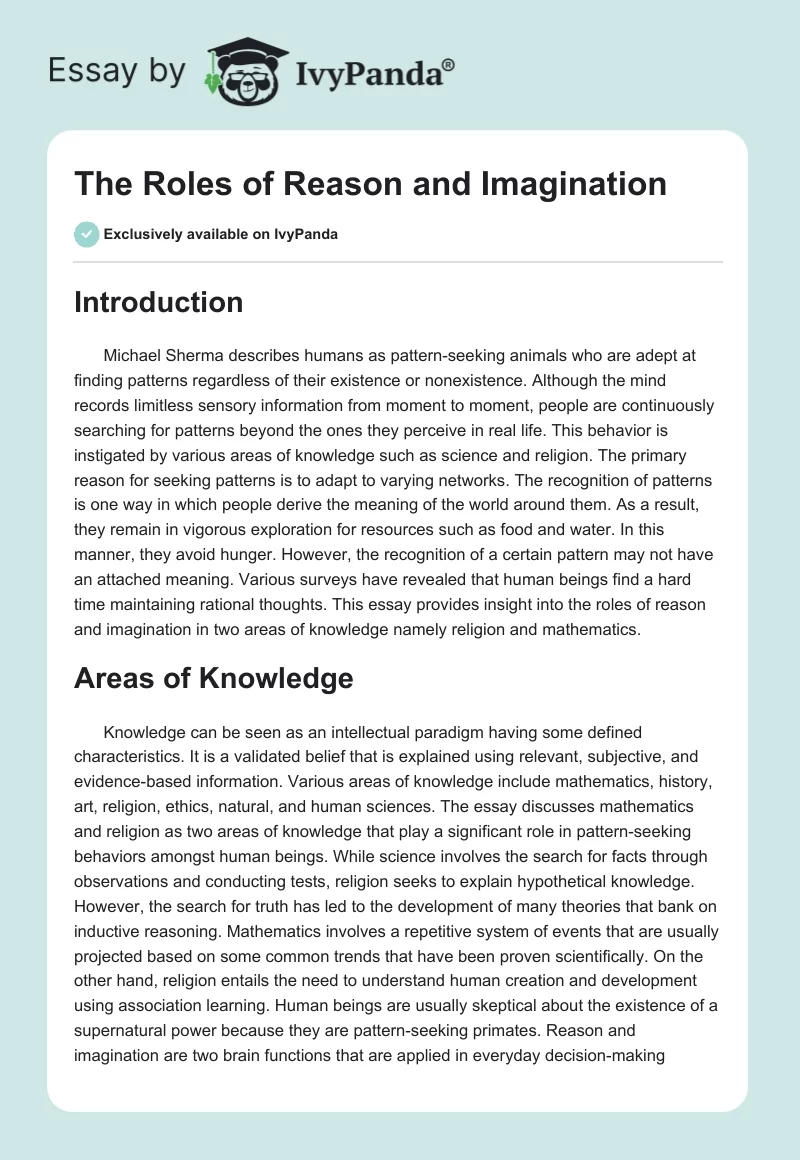 The Roles of Reason and Imagination. Page 1