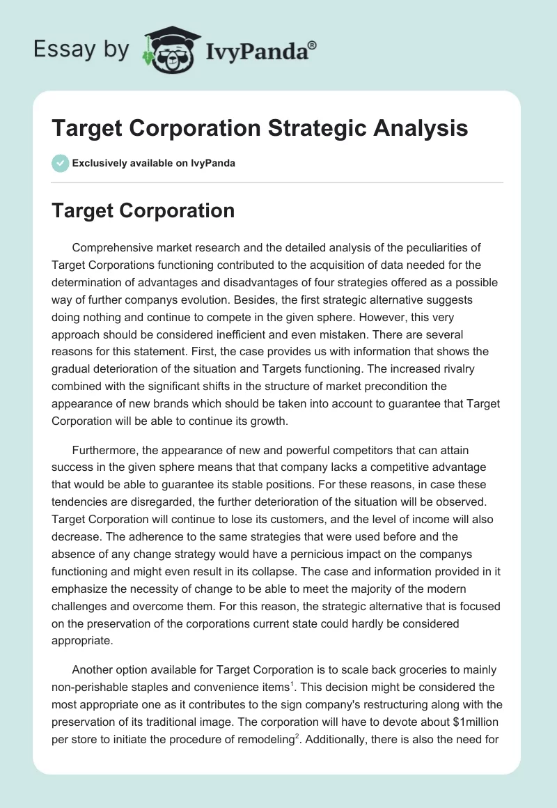 Target Corporation Strategic Analysis. Page 1