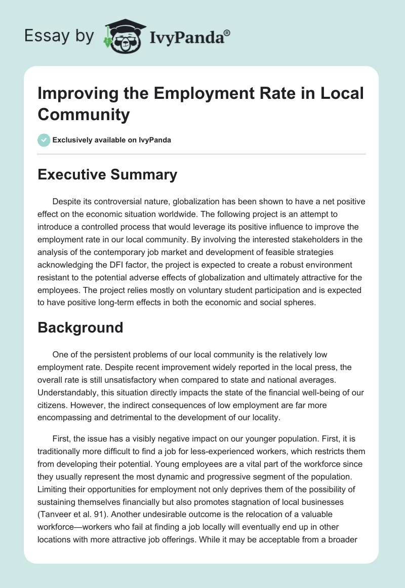 Improving the Employment Rate in Local Community. Page 1