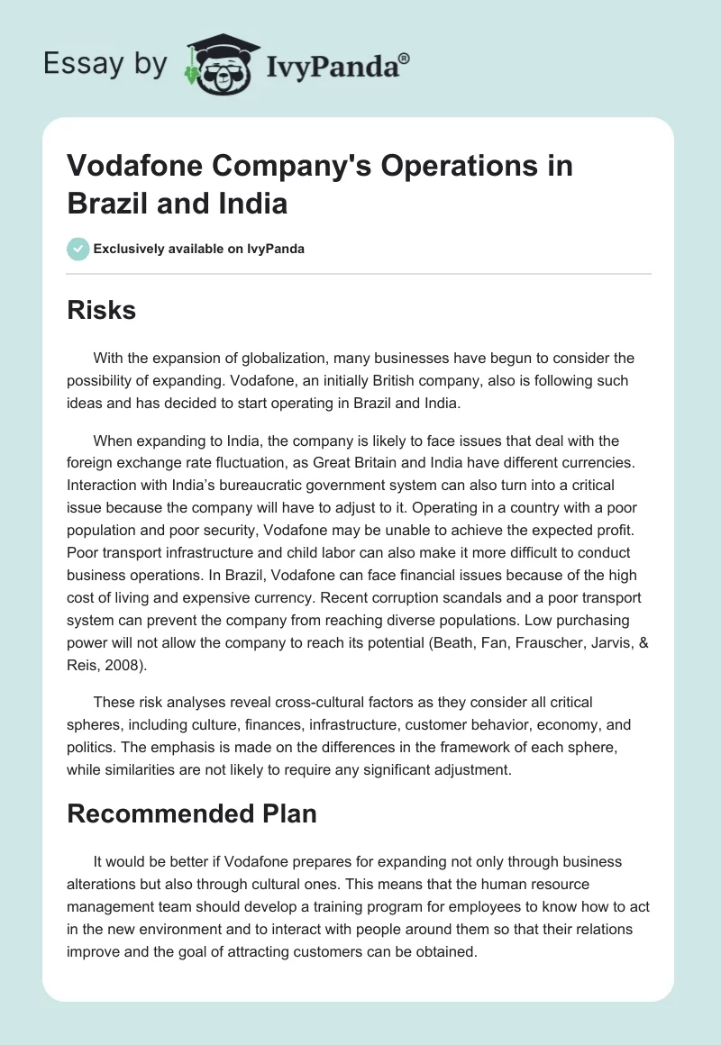Vodafone Company's Operations in Brazil and India. Page 1