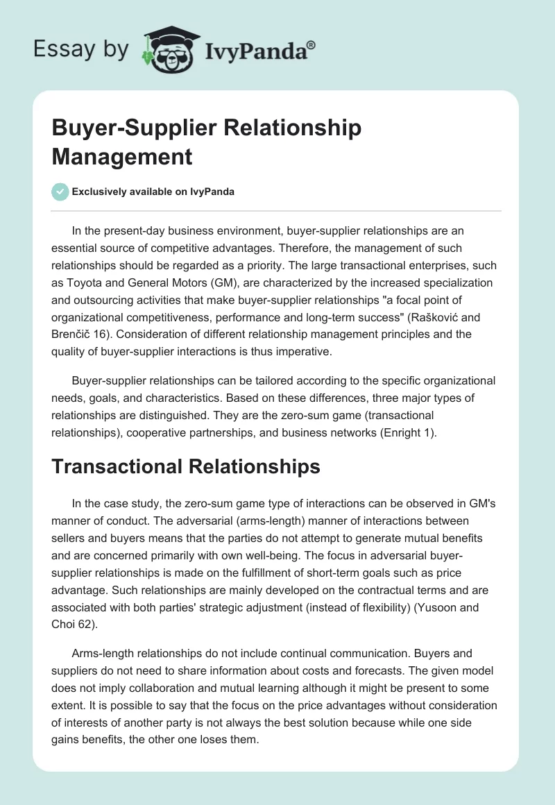 Buyer-Supplier Relationship Management. Page 1