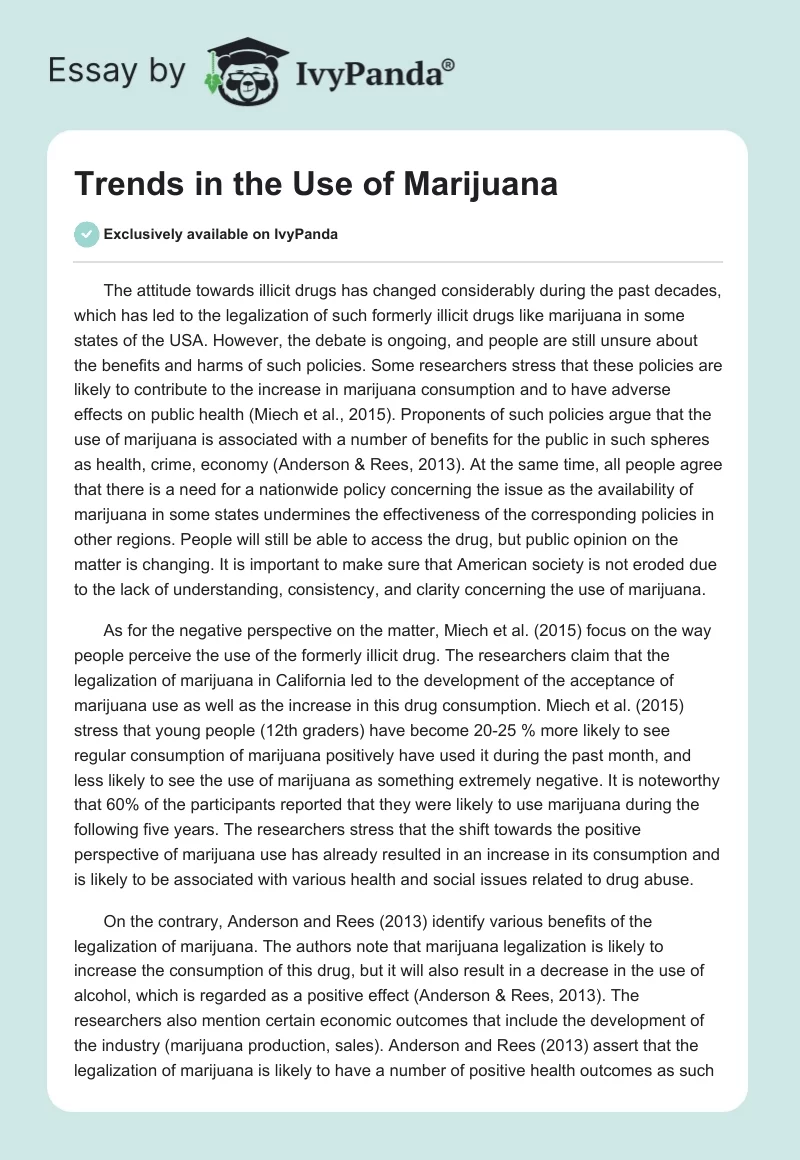 Trends in the Use of Marijuana. Page 1