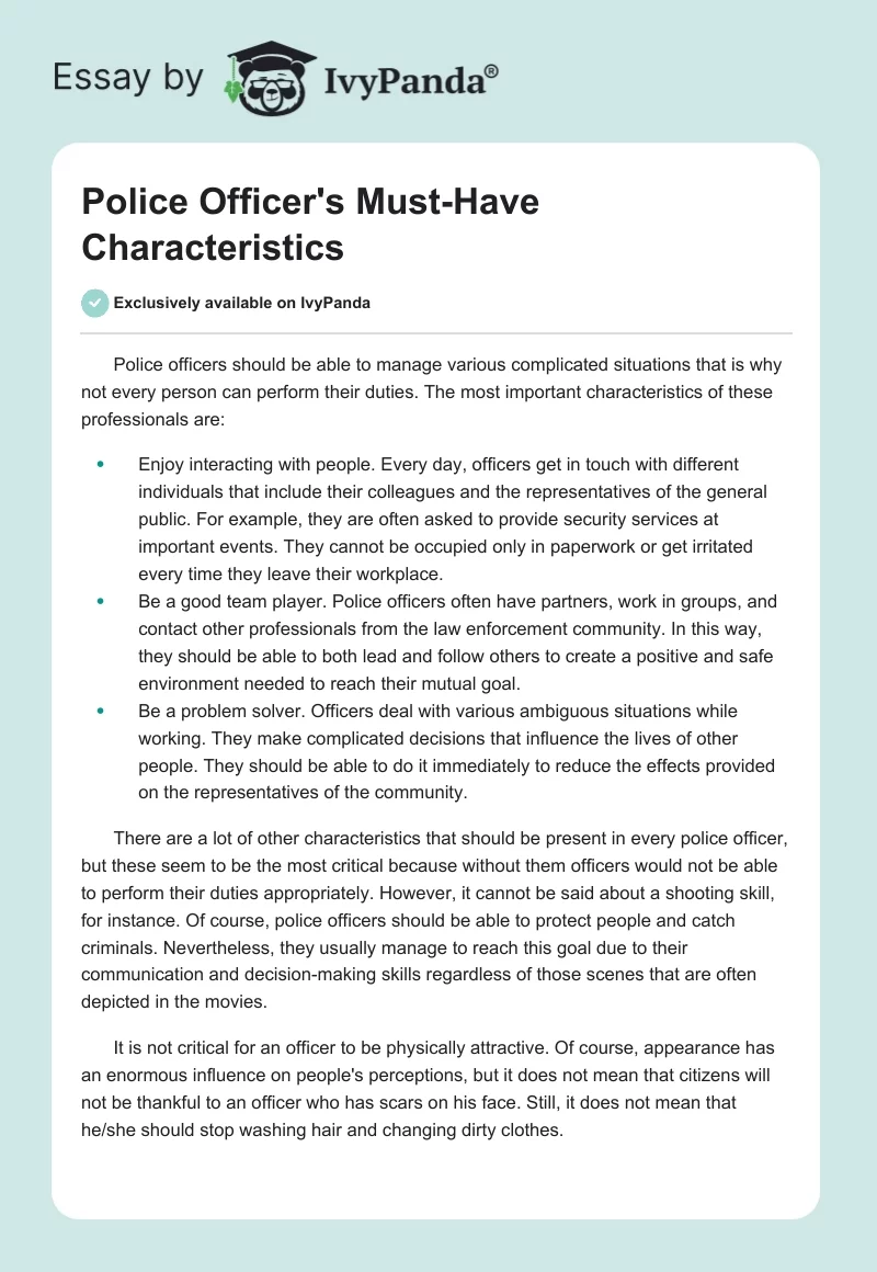 Police Officer's Must-Have Characteristics. Page 1