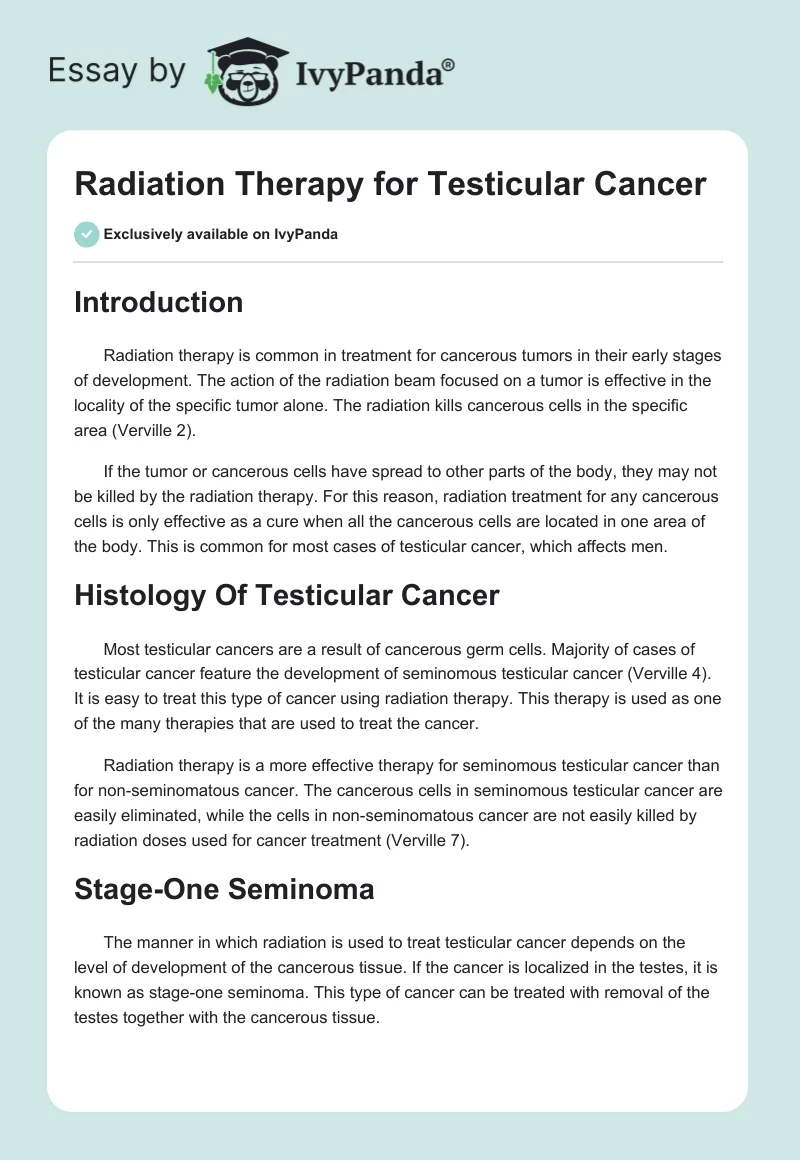 Radiation Therapy for Testicular Cancer. Page 1