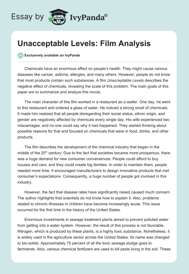 "Unacceptable Levels": Film Analysis. Page 1