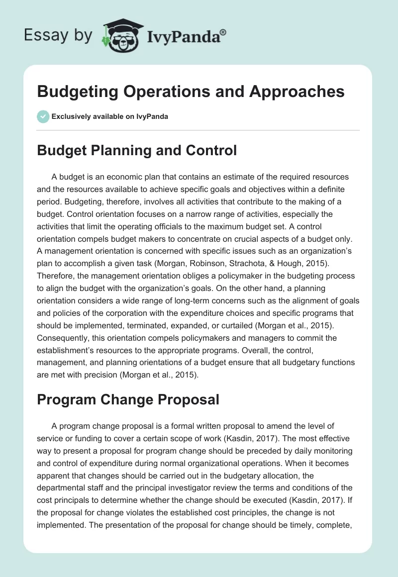 Budgeting Operations and Approaches. Page 1