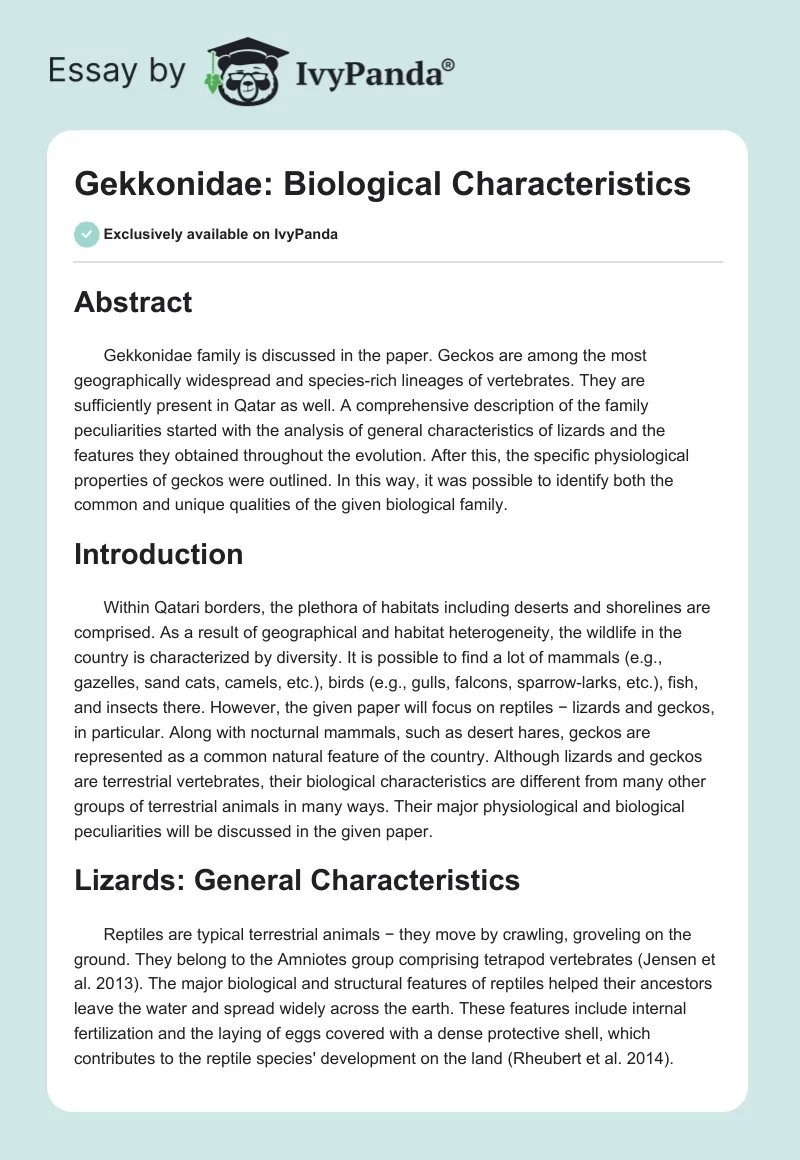 Gekkonidae: Biological Characteristics. Page 1