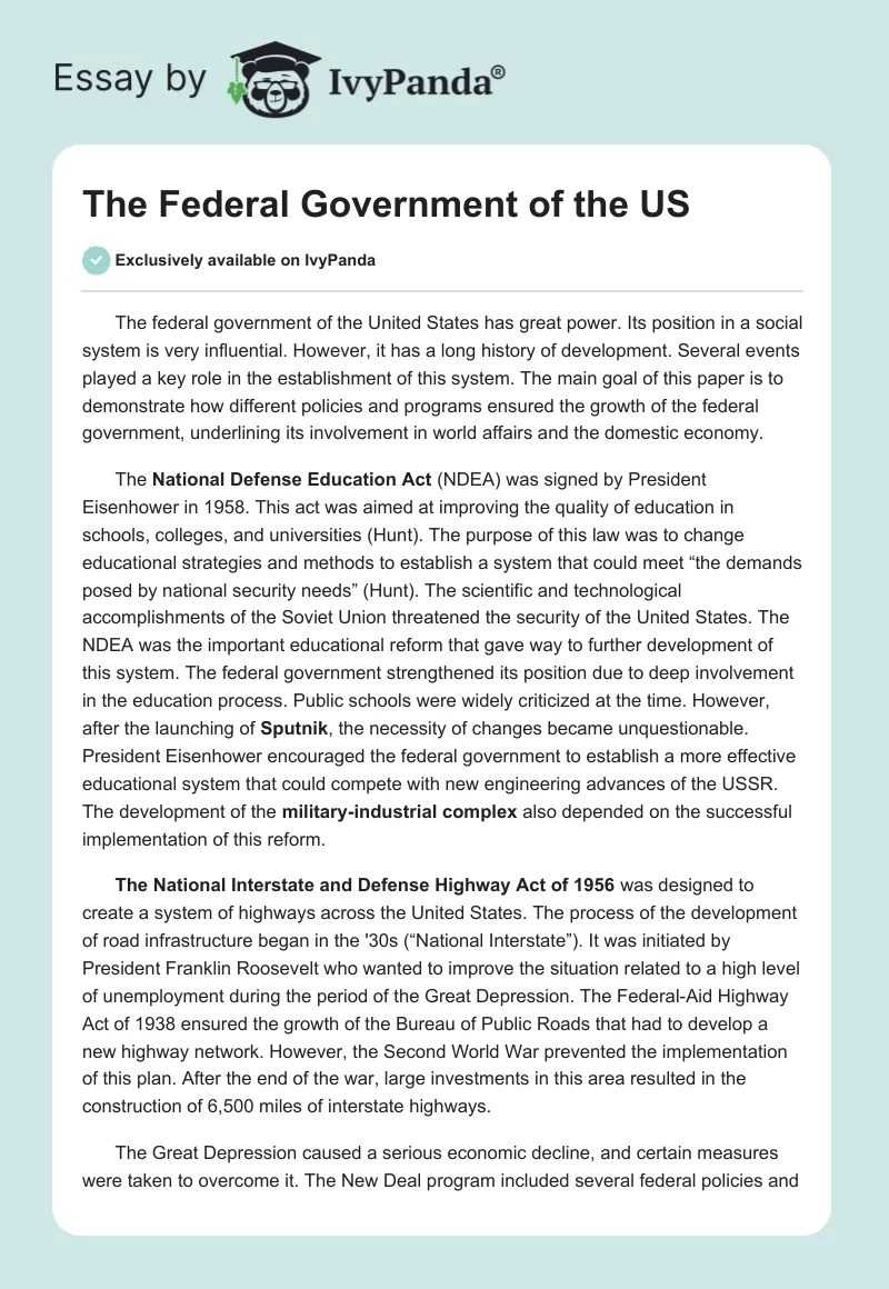 The Federal Government of the US. Page 1