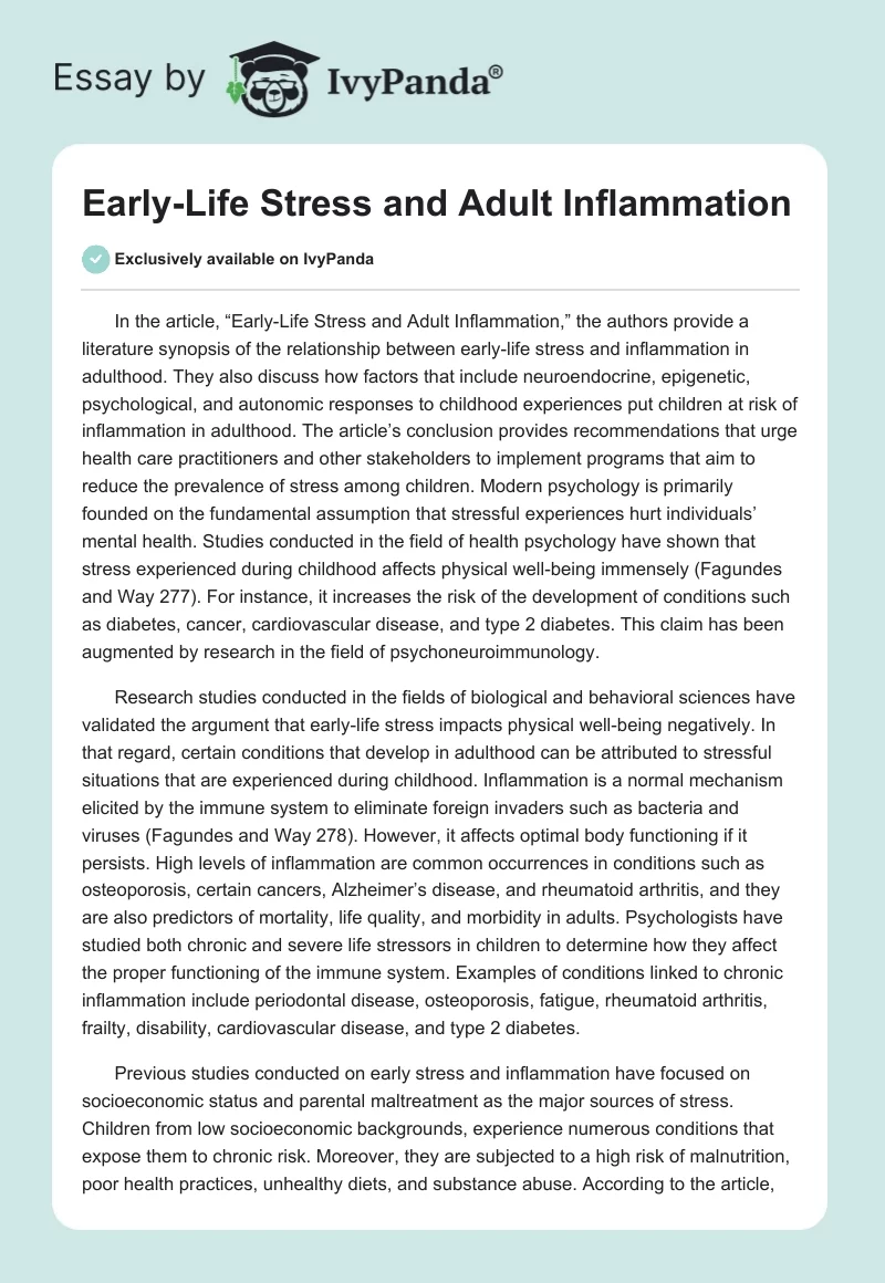 Early-Life Stress and Adult Inflammation. Page 1