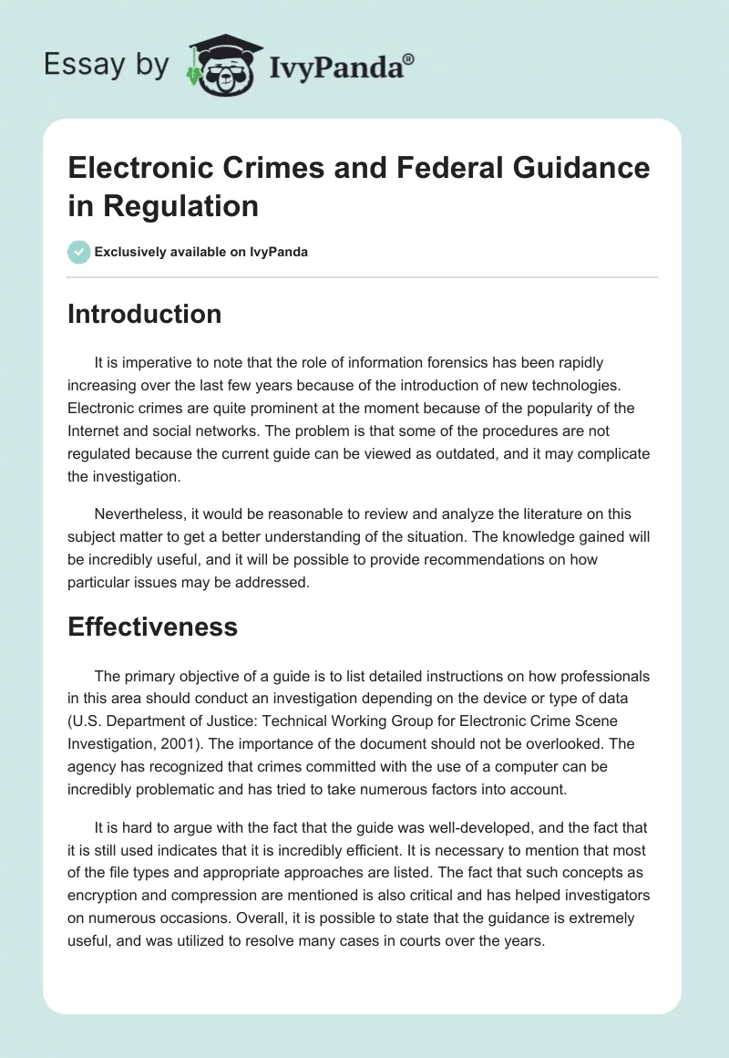 Electronic Crimes and Federal Guidance in Regulation. Page 1