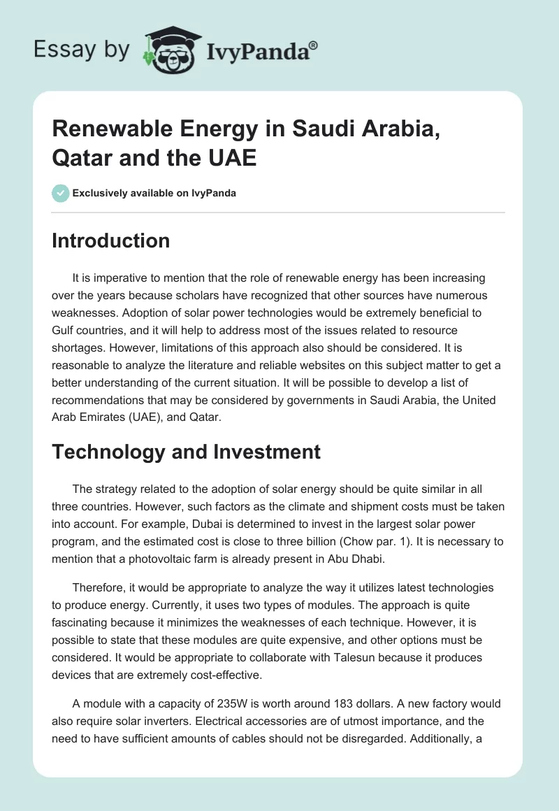 Renewable Energy in Saudi Arabia, Qatar and the UAE. Page 1