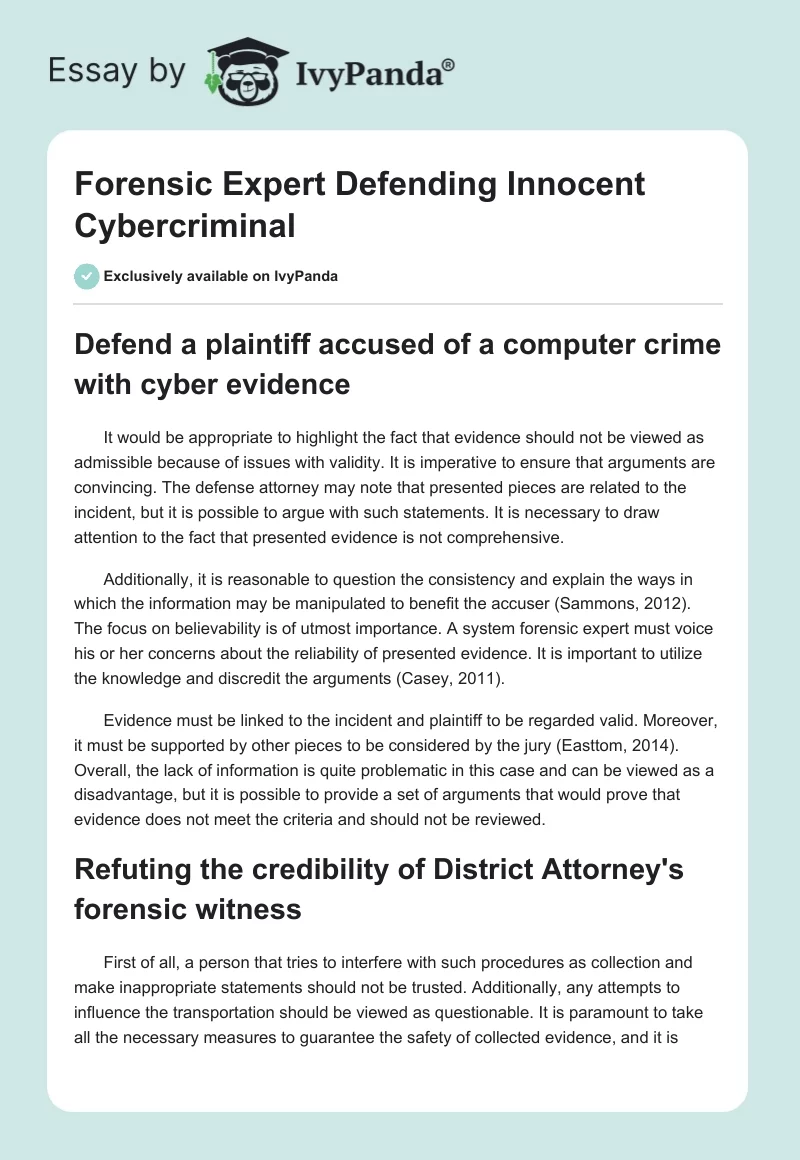 Forensic Expert Defending Innocent Cybercriminal. Page 1