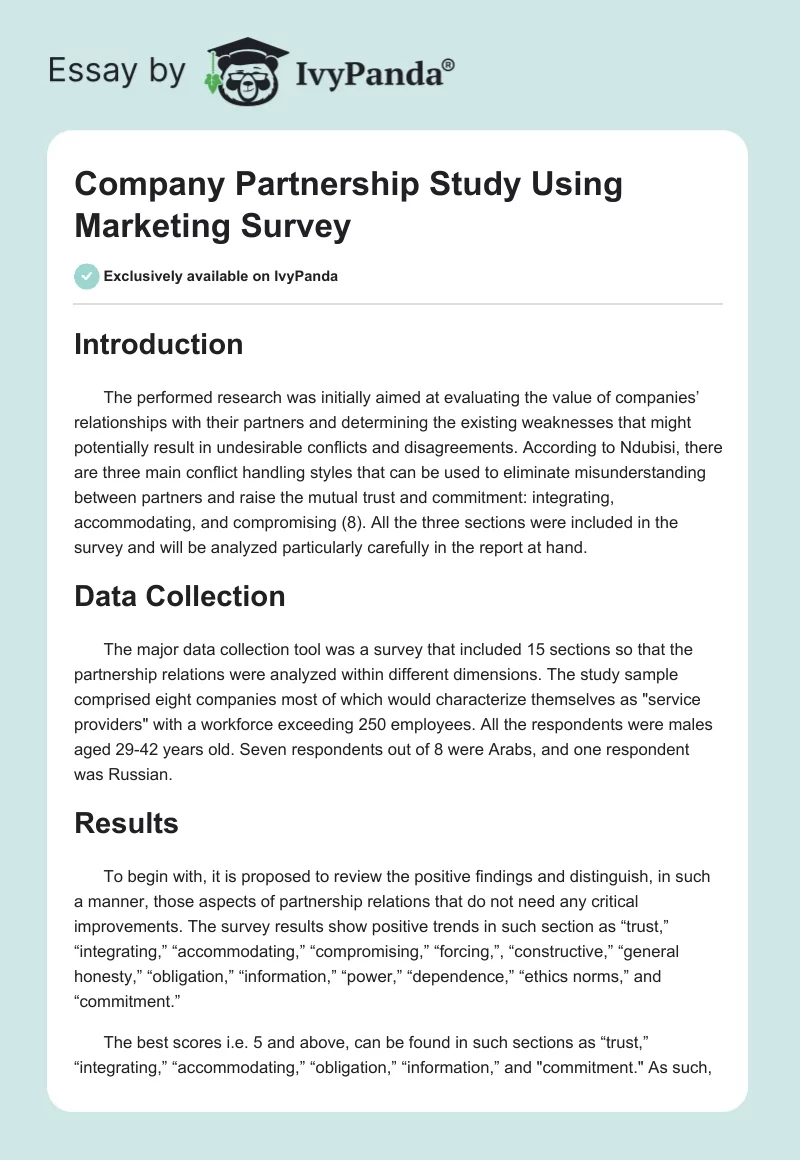 Company Partnership Study Using Marketing Survey. Page 1