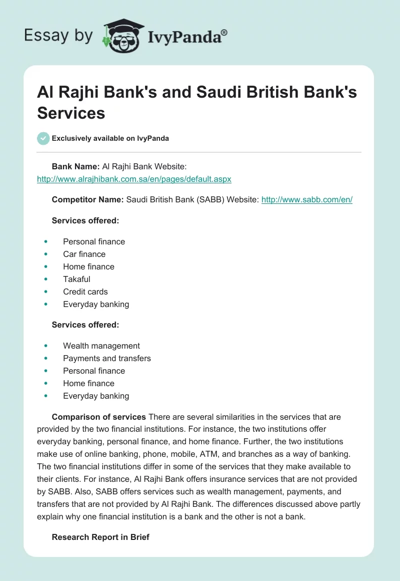 Al Rajhi Bank's and Saudi British Bank's Services. Page 1