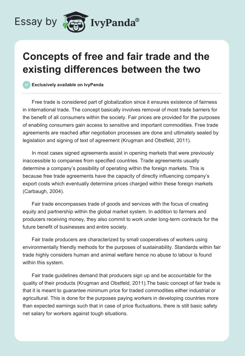 Concepts of Free and Fair Trade and the Existing Differences Between the Two. Page 1