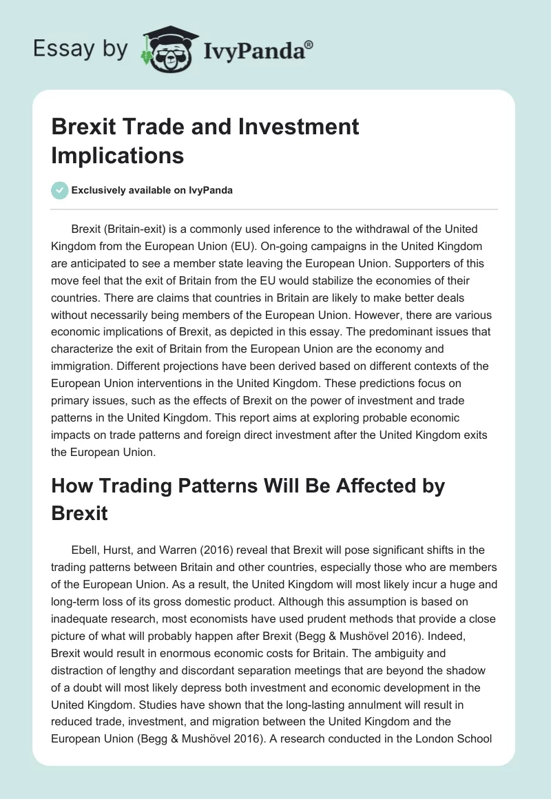 Brexit Trade and Investment Implications. Page 1