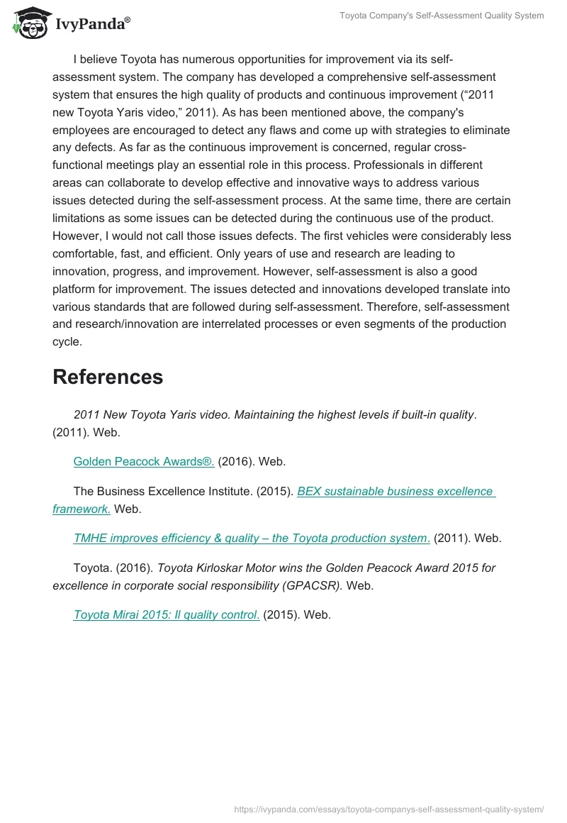 Toyota Company's Self-Assessment Quality System. Page 2