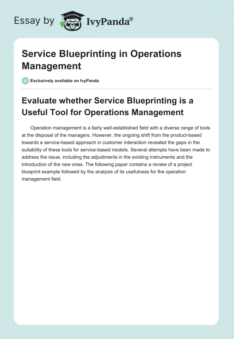 Service Blueprinting in Operations Management. Page 1