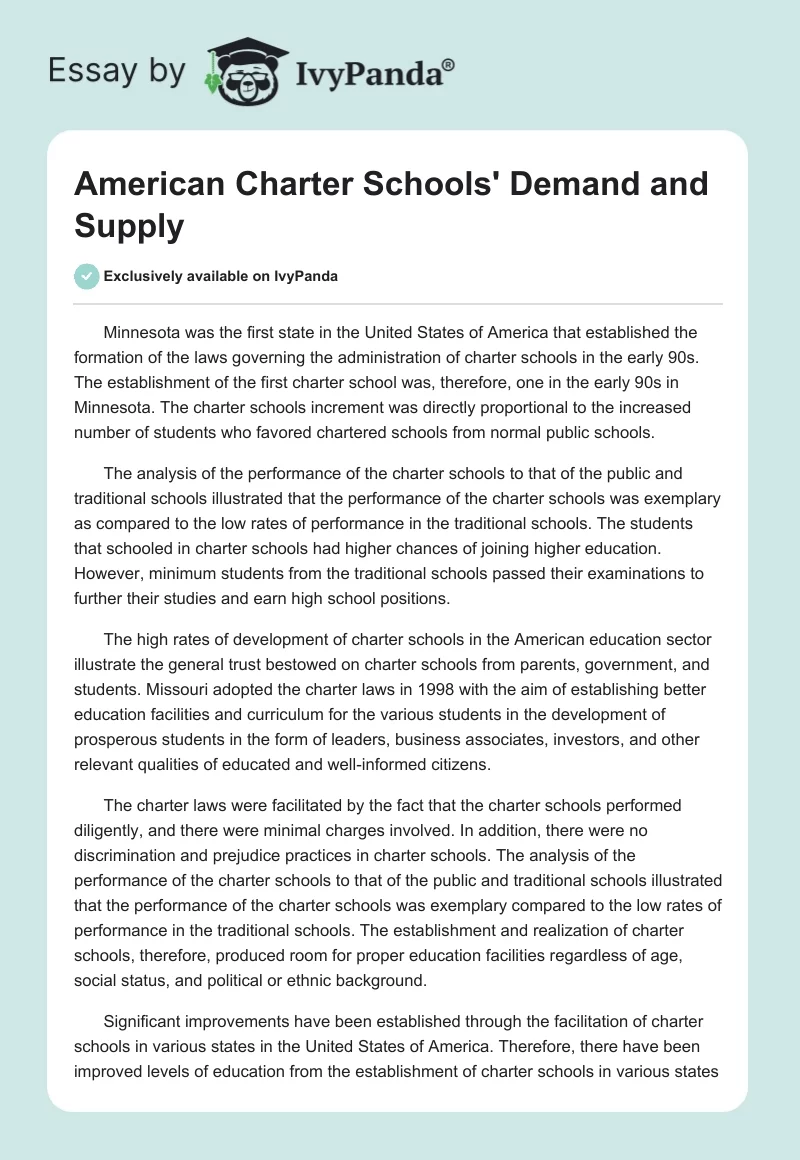 American Charter Schools' Demand and Supply. Page 1