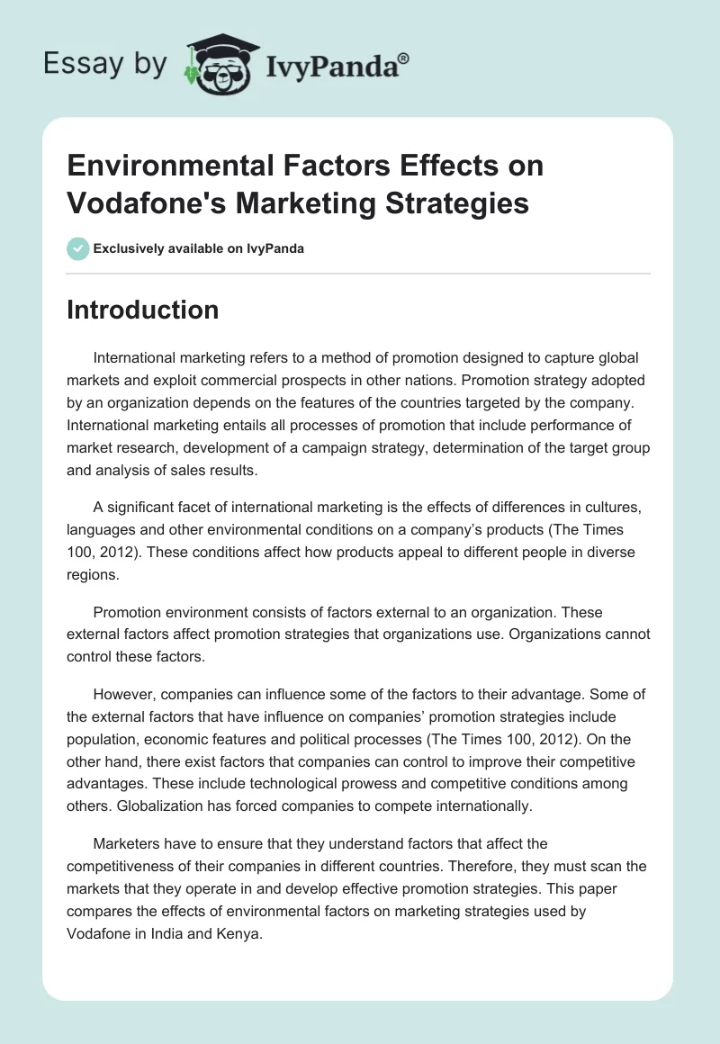 Environmental Factors Effects on Vodafone's Marketing Strategies. Page 1