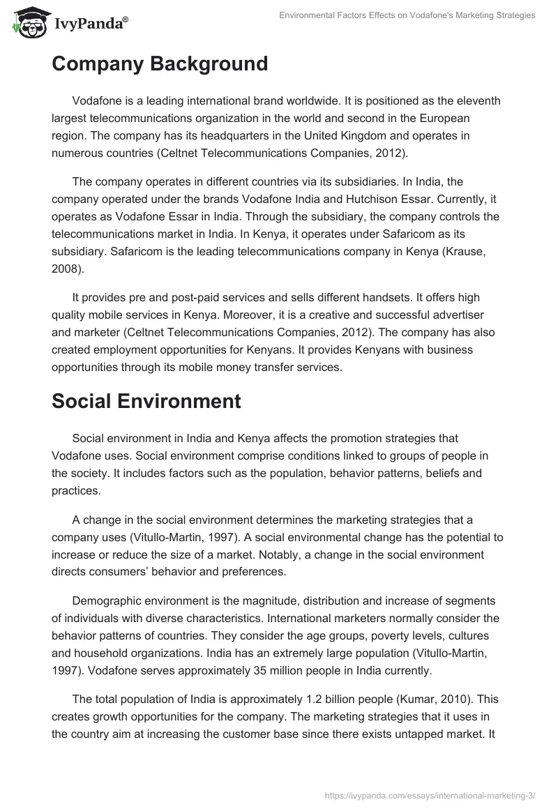Environmental Factors Effects on Vodafone's Marketing Strategies. Page 2