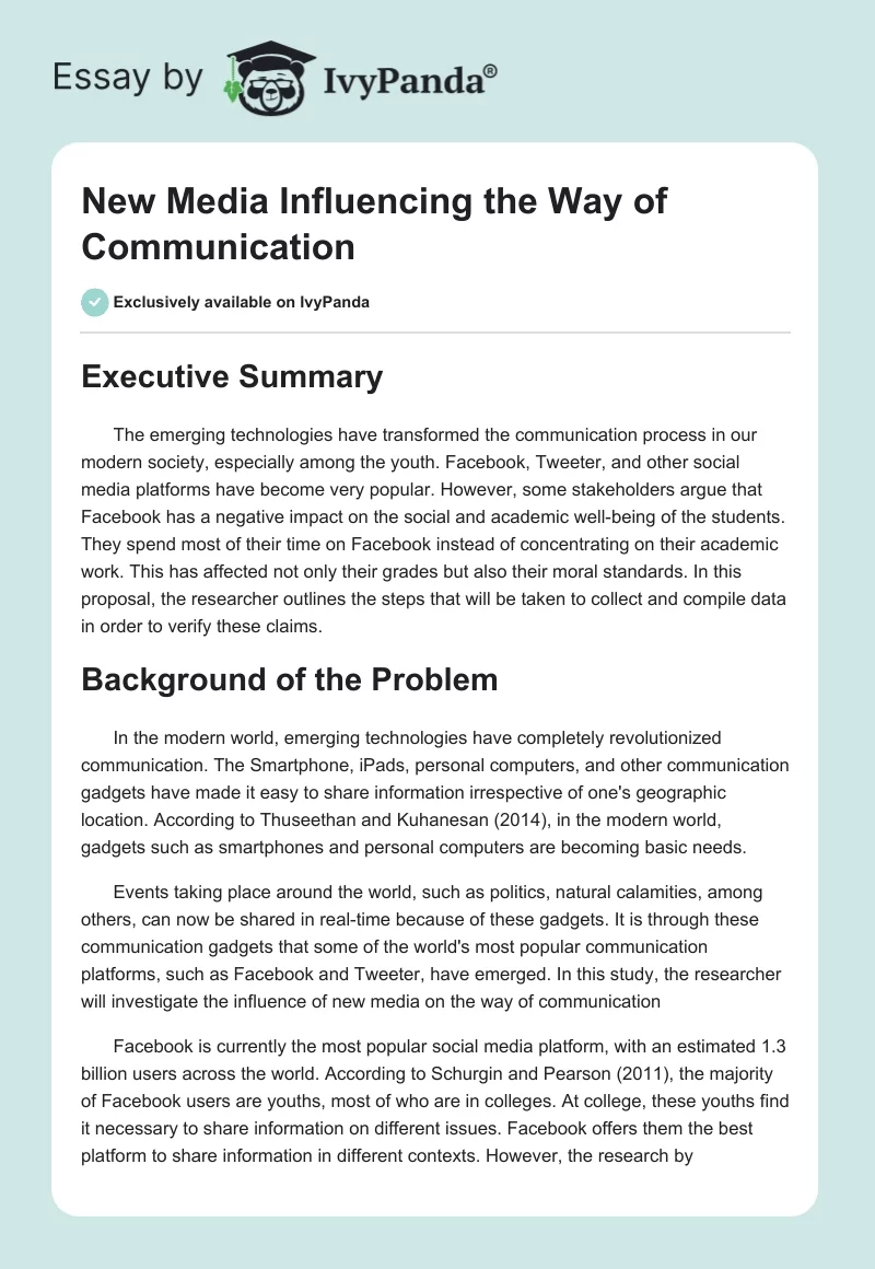 New Media Influencing the Way of Communication. Page 1