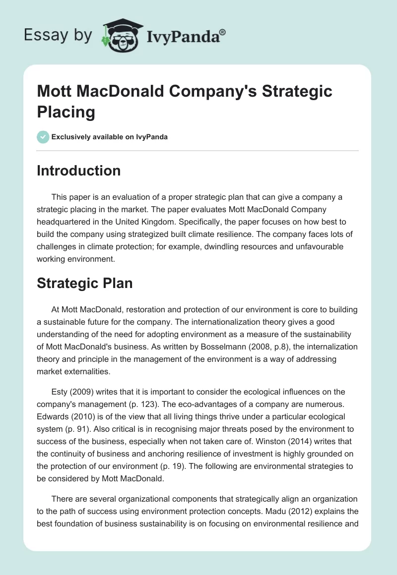 Mott MacDonald Company's Strategic Placing. Page 1