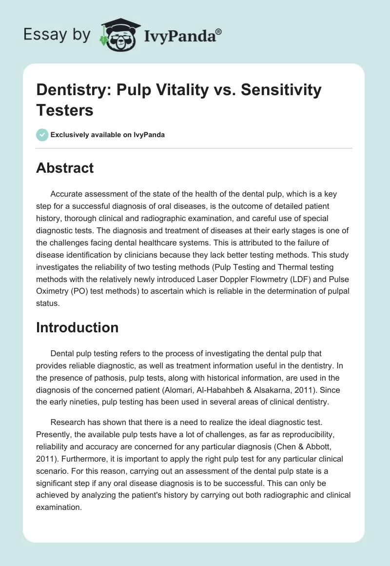 Dentistry: Pulp Vitality vs. Sensitivity Testers. Page 1