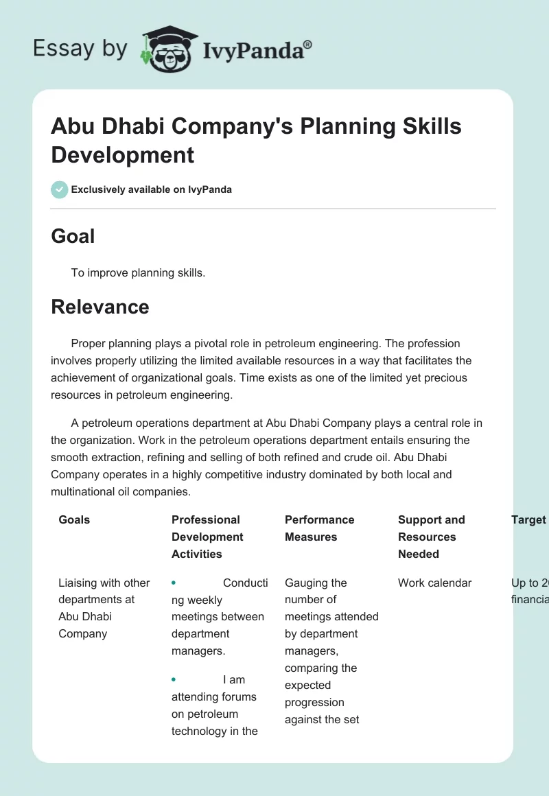 Abu Dhabi Company's Planning Skills Development. Page 1