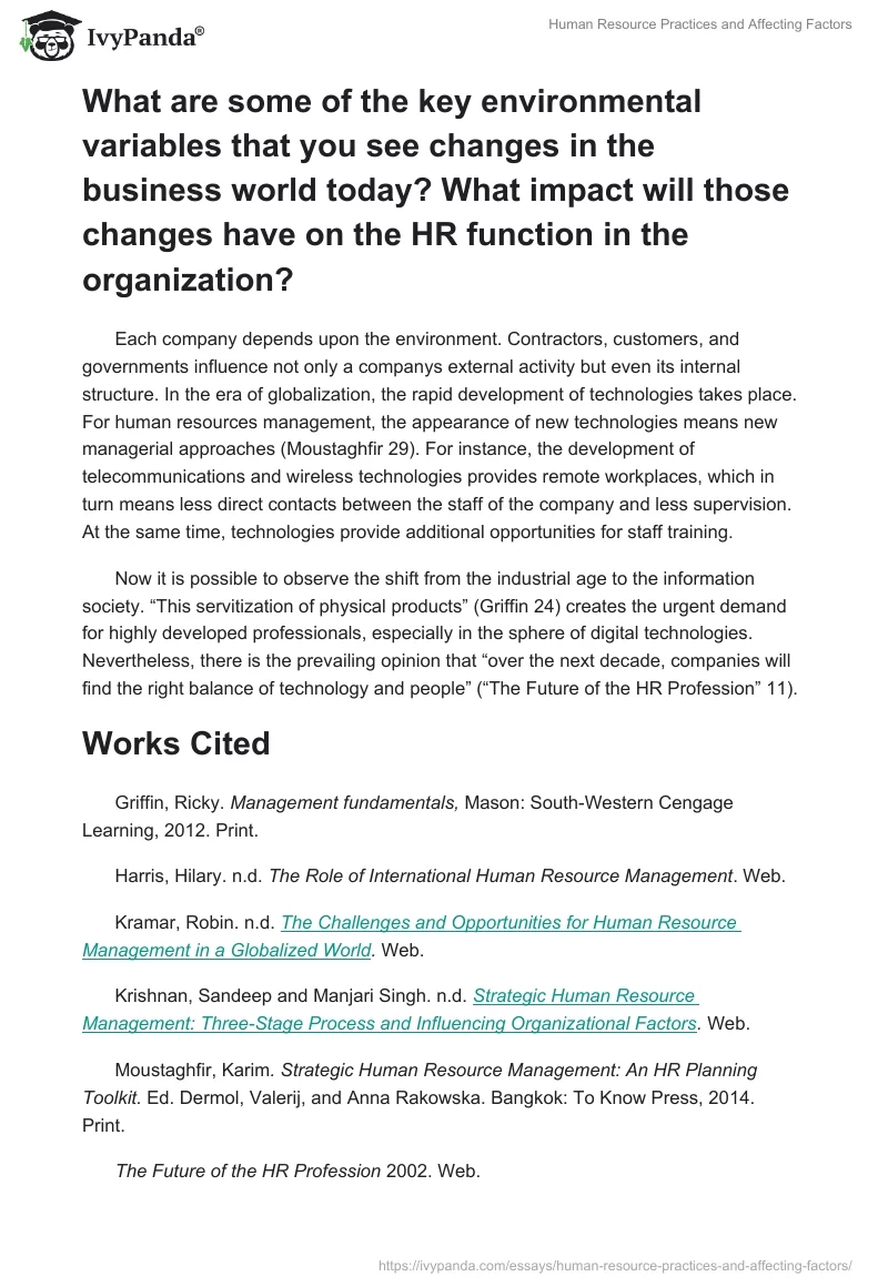 Human Resource Practices and Affecting Factors. Page 2