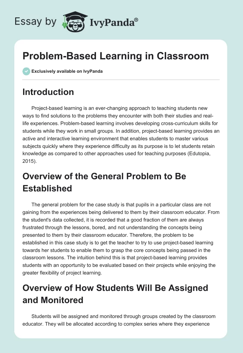 Problem-Based Learning in Classroom. Page 1